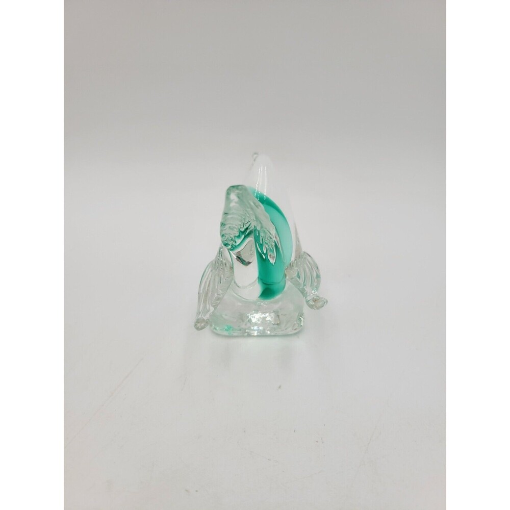 Small Art Glass bird Figurine Green‎ And Clear Hand Blown Sculpture - Picture 4 of 11